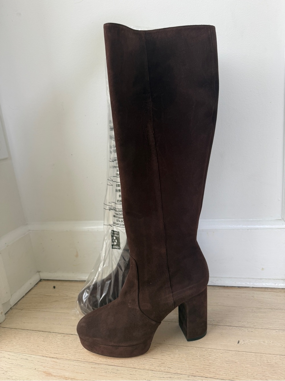 Stuart Weitzman Dark Brown Suede Knee-High Platform Boots